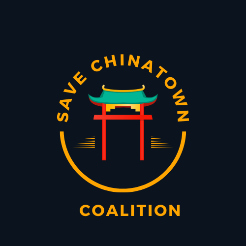Save Chinatown Logo Blue Background Gold Elements